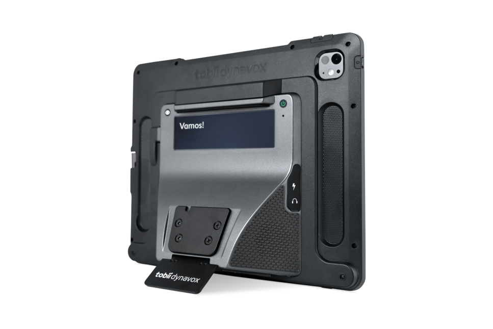 Vista lateral trasera del dispositivo TD Pilot de Tobii Dynavox