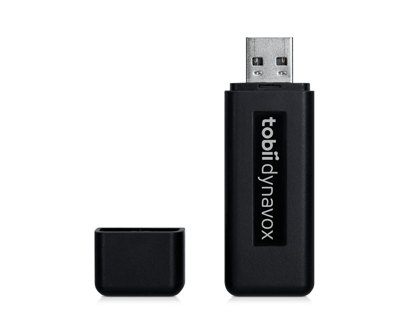 AccessIT de Tobii Dynavox de frente y abierto mostrando el USB