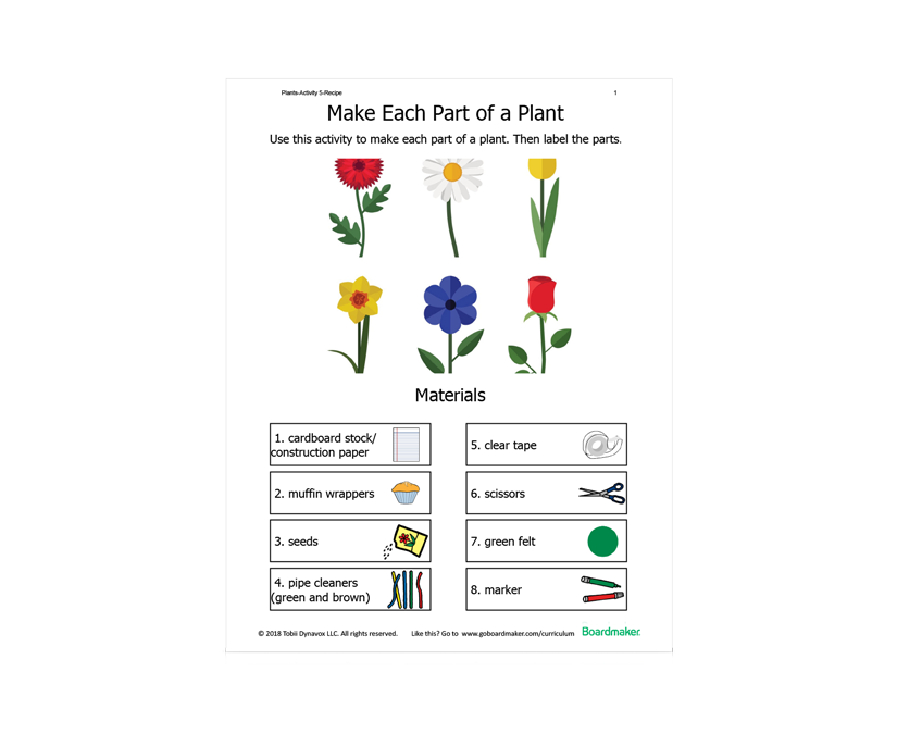 Tobii Dynavox Activities-to-Go parts of the plant learning activity