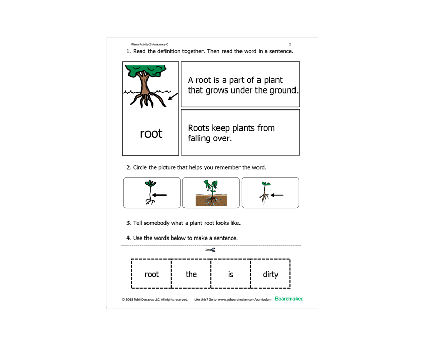 Tobii Dynavox Activities-to-Go roots of a tree learning activty