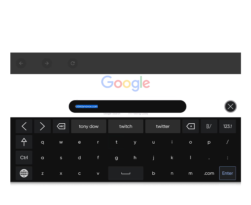 TD Browse de Tobii Dynavox usando la función de búsqueda con teclado predictive basado en geolocalización.