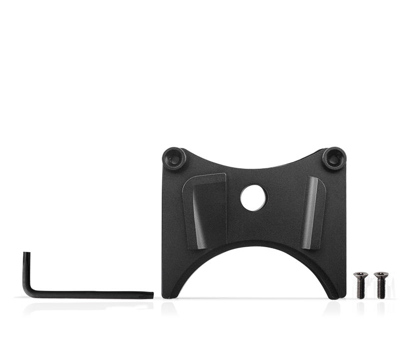Placa adaptadora de liberación rápida Tobii Dynavox con componentes de montaje.