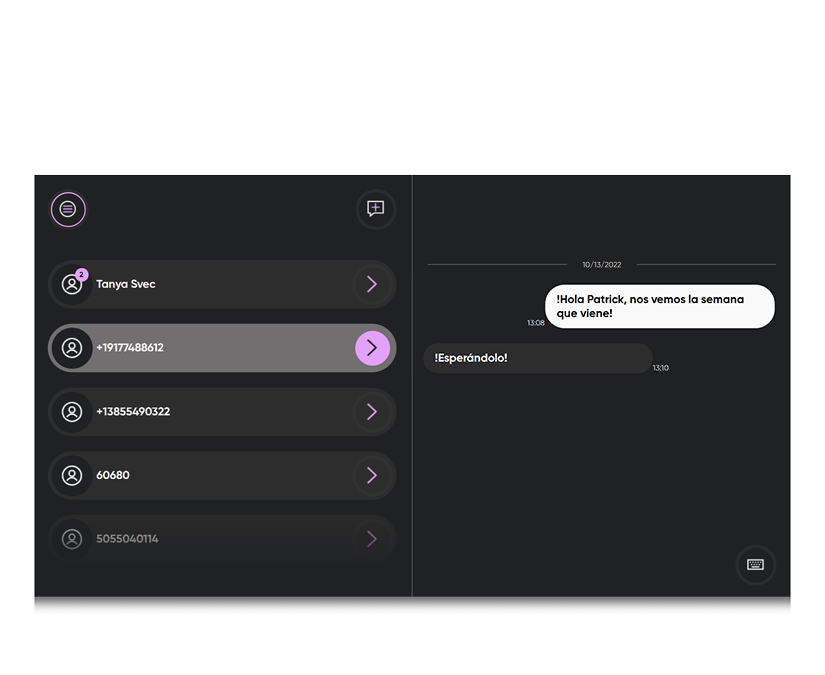 Captura de pantalla de mensajes de texto en TD Phone   