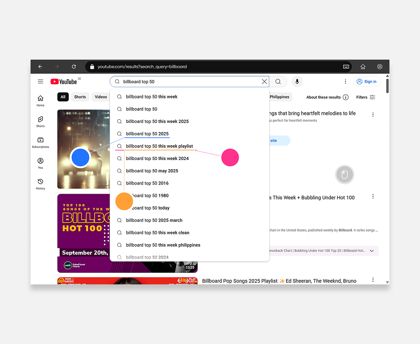 Captura de pantalla de TD Browse usando enlaces de colores