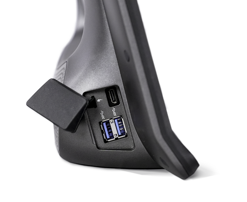 Vista lateral del dispositivo Tobii Dynavox TD I-Series AAC con puerto USB doble con cubierta protectora