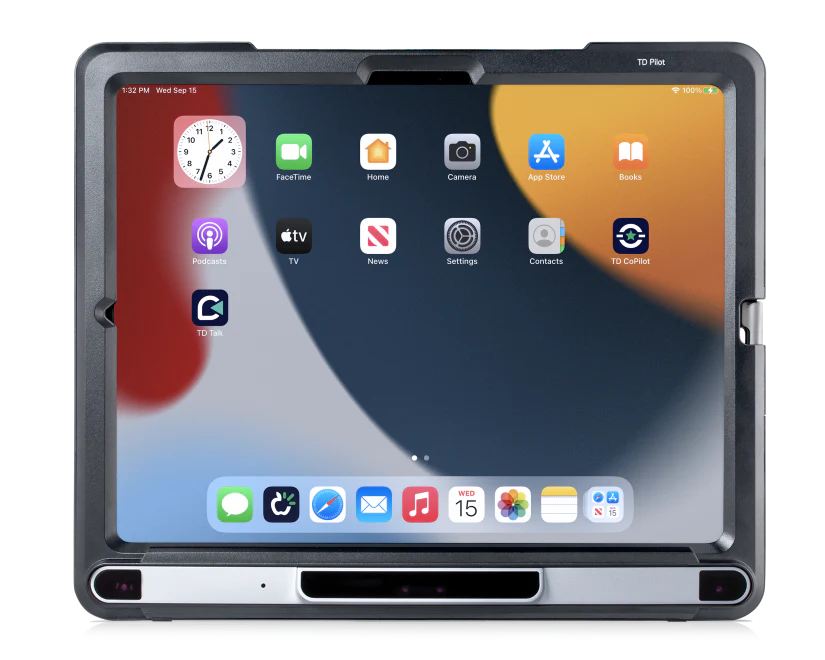 Dispositivo generador de voz TD Pilot de Tobii Dynavox, mostrando la página de inicio iPadOS