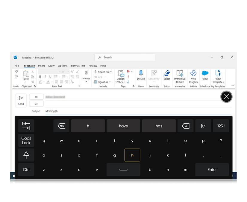  TD Control de Tobii Dynavox usado para crear un correo electrónico en Outlook