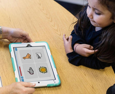 Child learning with Tobii Dynavox Accessible Literacy Learning