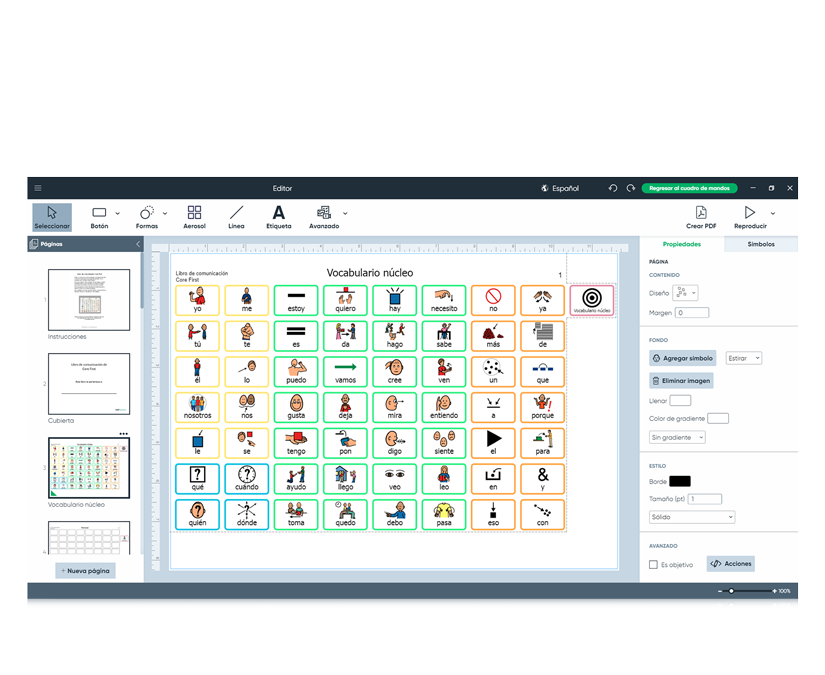 Editor de Boardmaker 7 vocabulario nucleo