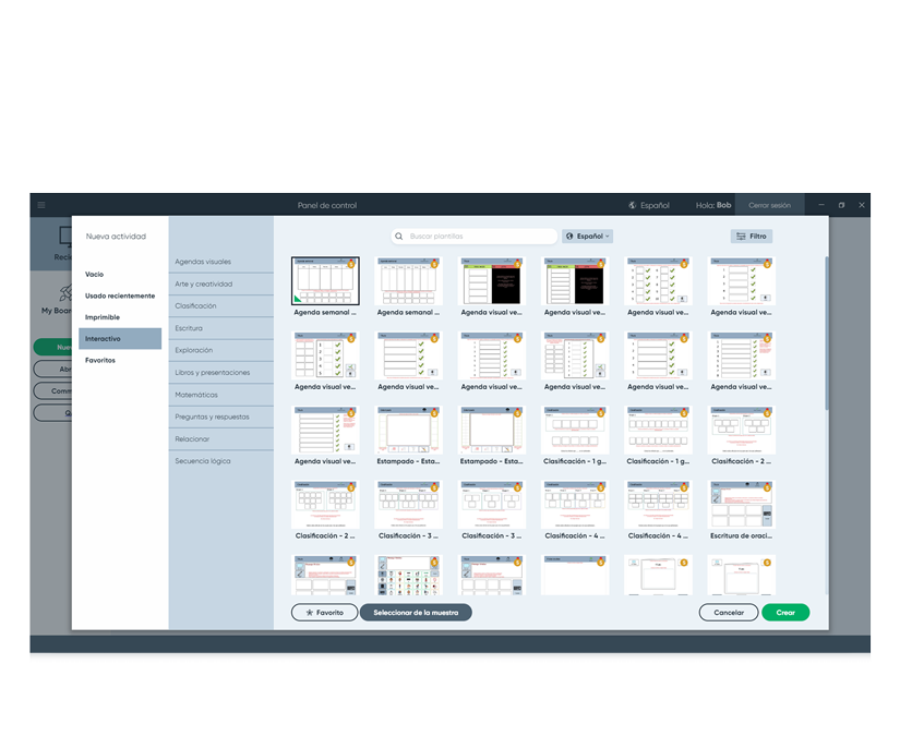 Selector de actividades interactivas Boardmaker 7