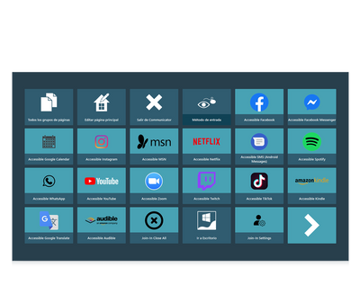 Captura de pantalla de la página de inicio de Aplicaciones Accesibles en Communicator 5 de Tobii Dynavox