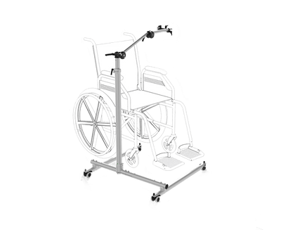 Tobii Dynavox soporte de piso Vario de Rehadapt con una base que se adapta a silla de ruedas