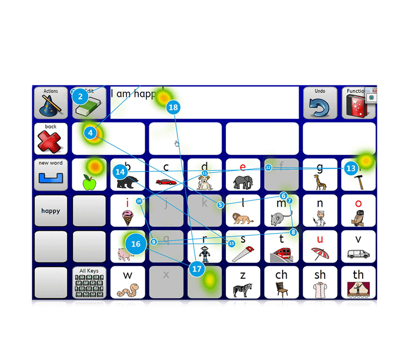 Mapa de calor en conjunto de páginas de comunicación en Gaze Viewer de Tobii Dynavox 