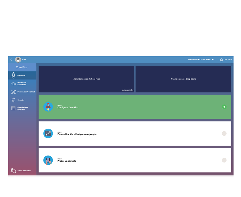 Pathways for Core First pantalla de inicio