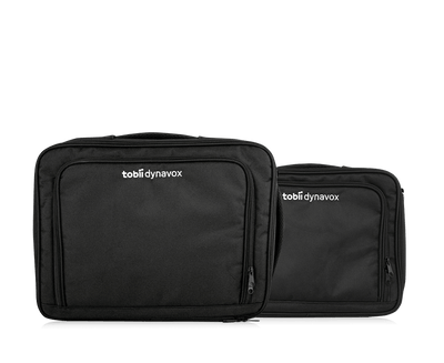 Vista frontal de los bolsos de viaje grande y pequeño de Tobii Dynavox
